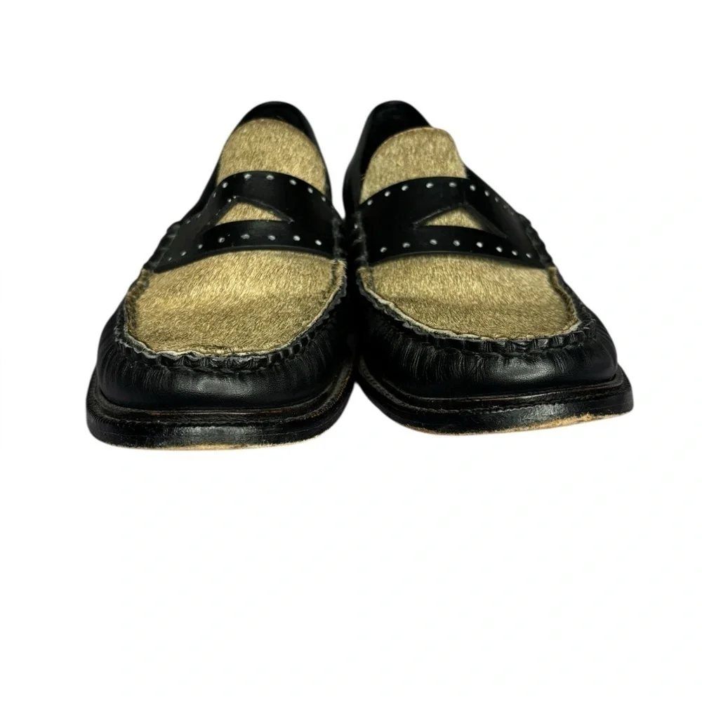 Luxury rag & bone Women’s Black Carter Leather and Calf Hair Loafers 37.5 US 7.5